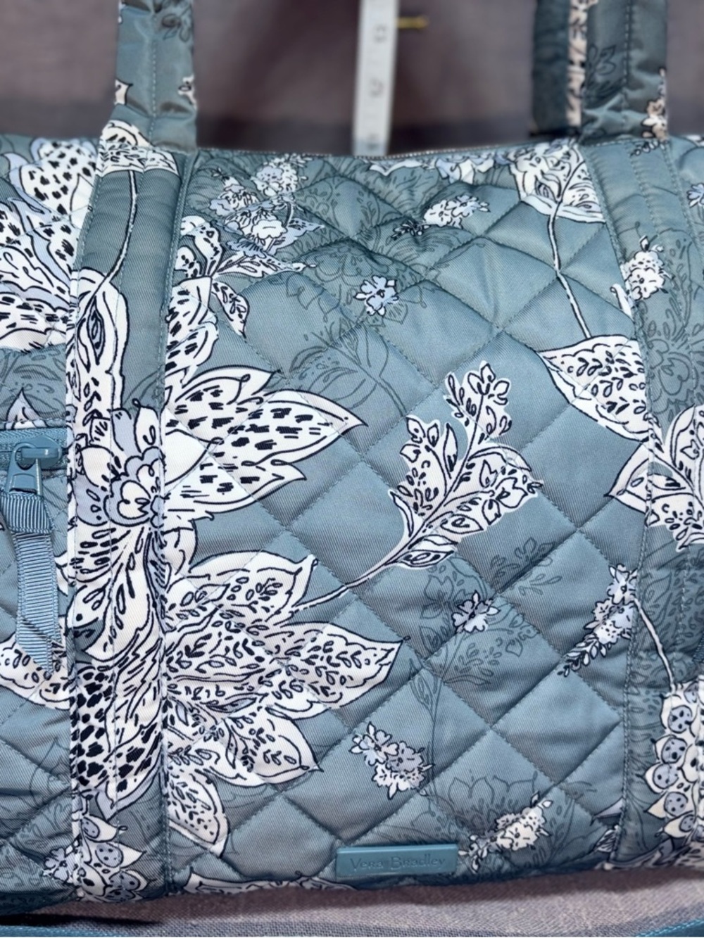 Vera Bradley Quilted Floral Tote Bag in Dusty Blue and White - Picture 2 of 8